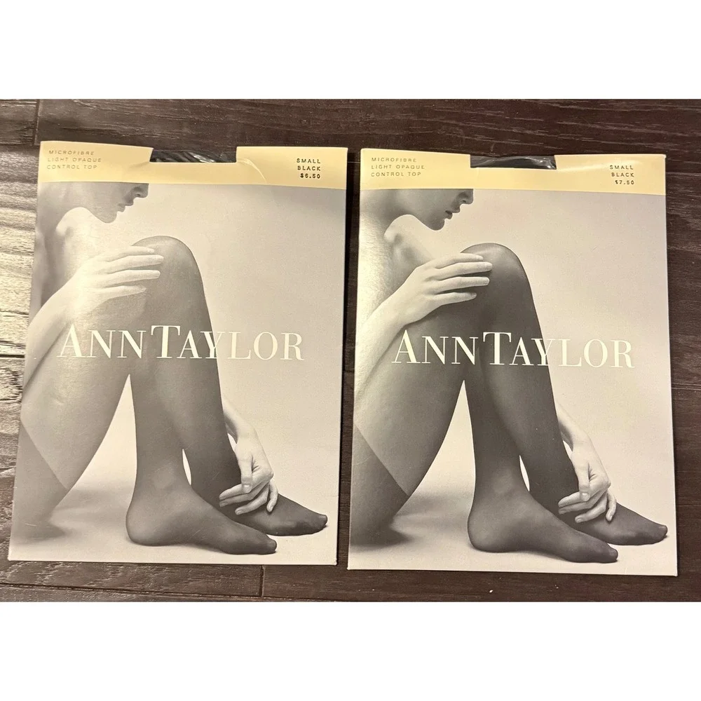 Ann Taylor Small Tights Black Microfibre Light Opaque Control Top 2 Pack NEW